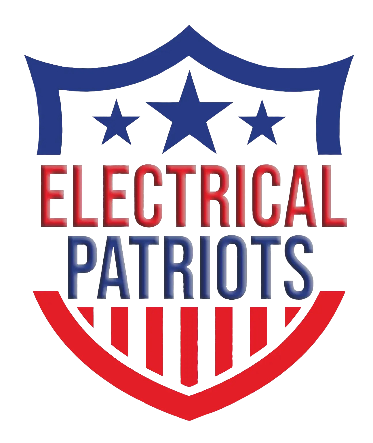 A patriotic shield in red, white, and blue colors, featuring the words 'Electrical Patriots' written across it."